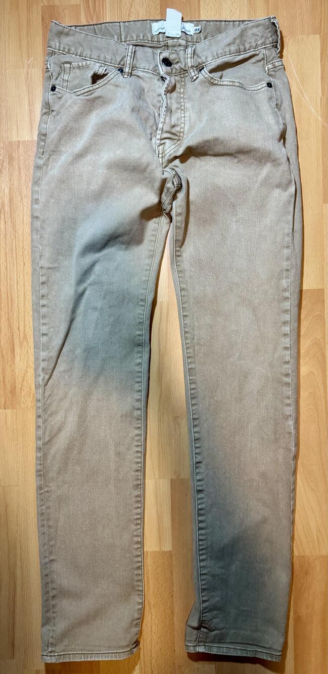 H&M L.O.G.G. Jeans Mens 29 Khaki Beige Slim Fit Stretch Button Fly Casual Pants